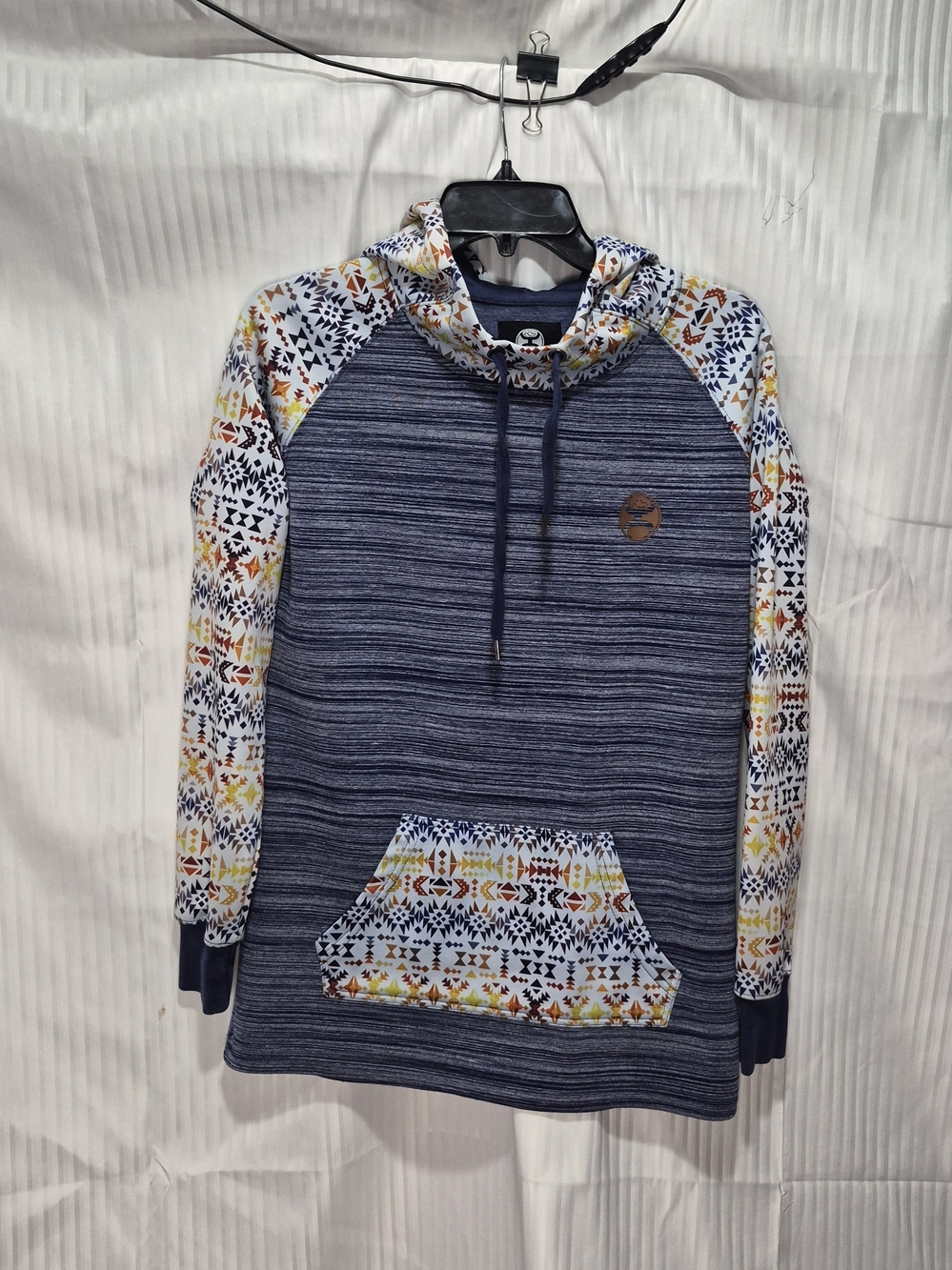 Hooey Navy Heather Hoodie w Multicolor Aztec Accents Size Small Western Country